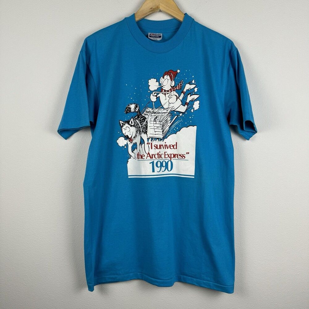 Vintage 1990 Arctic Express Shirt Single Stitch Blue Size L USA Made Nature